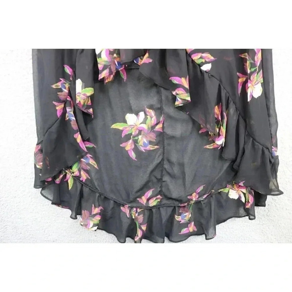 A New Day Hi-Lo Slip-On Wrap Skirt-Short-Size Medium-Black Chiffon w/Florals - Picture 7 of 11